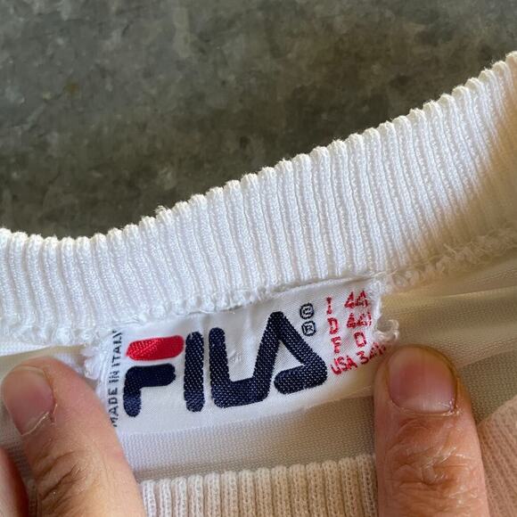 Vintage Fila Made in Italy Pockets Crewneck Sweatshirt 34 White Cream Geometric - Picture 9 of 16